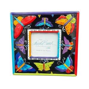 Laurel Burch Ceramic Picture Frame Butterflies Hand Painted 7x7 Signed Edge